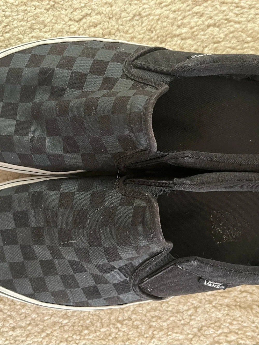 Vans Mens Black and Gray Checkerboard Slip-On Sneakers